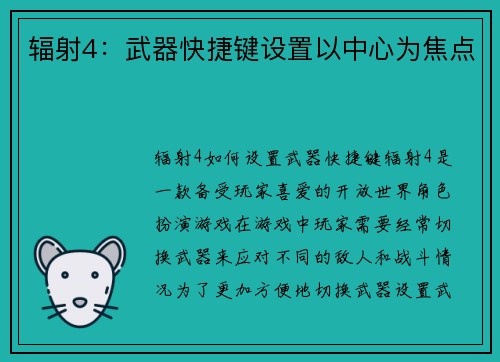 辐射4：武器快捷键设置以中心为焦点